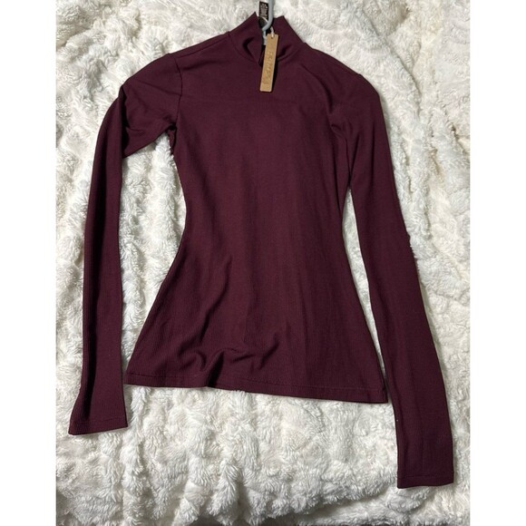 SKIMS NWT SOFT LOUNGE MOCK NECK LONG SLEEVE TOP | COLOR: BORDEAUX | SIZE: XSmall - Picture 3 of 7